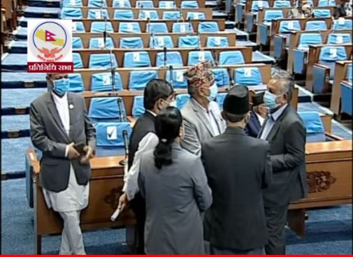 एमाले सांसदले नाराबाजी गरिरहे, भीम रावल, घनश्याम भुसालहरू उभिरहे (भिडियो)